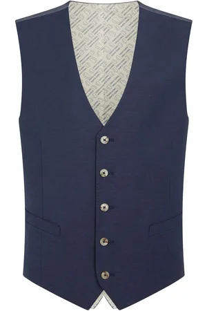 Remus Light Blue Tapered Fit Tapered Fit Linen-Blend Waistcoat 48