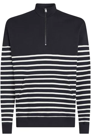 Tommy Hilfiger White Stripe Quarter Zip Sweatshirt M