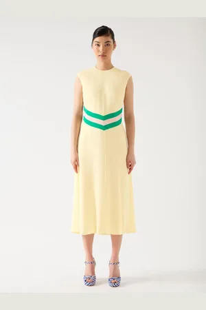 LK Bennett Rami Flan Multi Viscose Colour Block Waist Crepe Dress AU 10