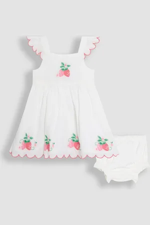 JoJo Maman Bébé Baby Strawberry Embroidered Scallop Sleeve 100% Cotton Dress 1.5