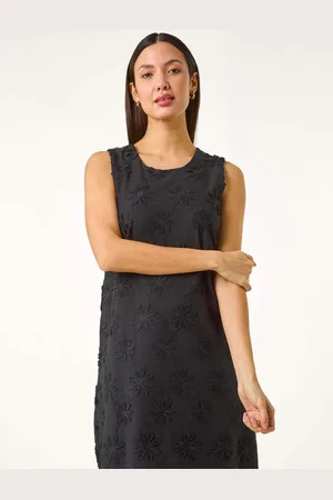 Roman Flower Print Embroidered Shift 100% Cotton Dress AU 10