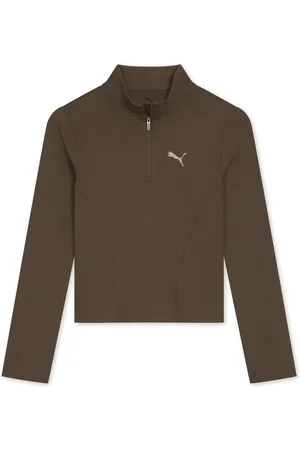 PUMA Brown Womens TRAIN Regular Length Half-Zip Top. XS