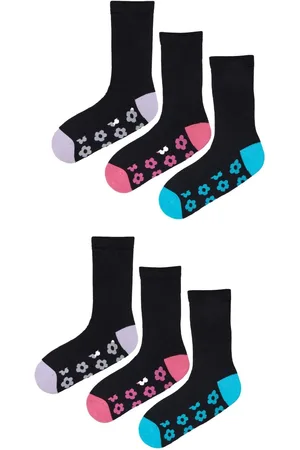 Wild Feet Black Bamboo Viscose Flower Print Sole Crew Socks One