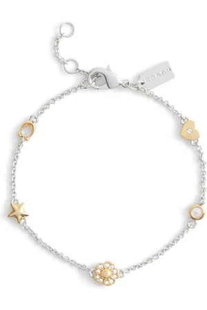 Coach Gold Tone Signature Tea Rose Heart Strand Bracelet One