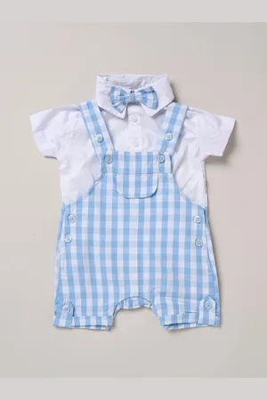 Little Gent Blue 100% Cotton Bodysuit Shirt Dungarees and Bowtie Outfit Set 6268cm
