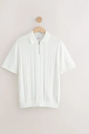 Next Regular Fit 100% Cotton Short Sleeve Knit Pointelle Quarter Zip Polo Shirt XS