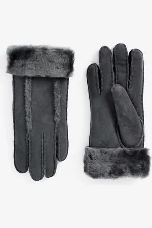 Next Grey Leather Sheepskin Gloves S