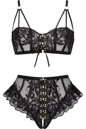 Ann Summers Black Boudoir Tease Lace Detail Bra Set L