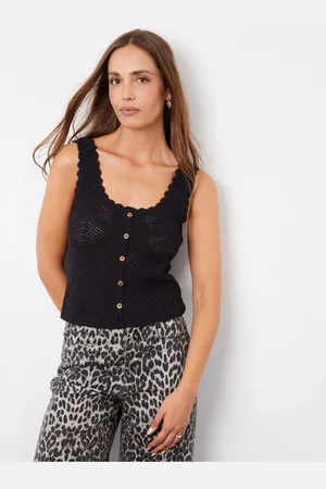 Threadbare Black Mock Button Down Crochet Knitted Vest AU 8