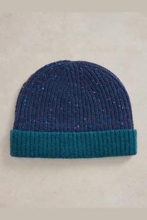White Stuff Blue Albie Rib Knit Beanie One