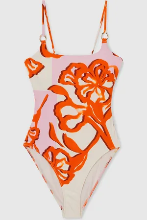 Reiss Pink/Orange Lexi Floral Print Tie Back Swimsuit AU 12