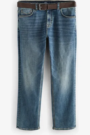Next Blue Mid Vintage Straight Fit Belted Motionflex Jeans 36W x 31L (UK 36 R)
