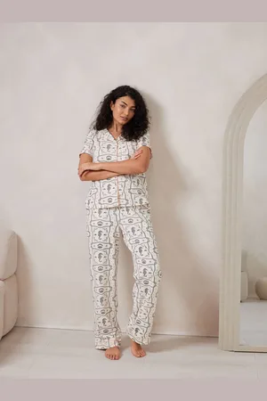 Chelsea Peers White Cotton Under the Sea Scarf Print Long Pyjamas Set AU 8