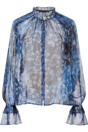 French Connection Blue Dawn Hallie Crinkle Blouse L
