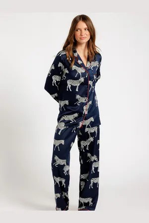 Chelsea Peers Blue Satin Zebra Print Long Pyjama Set AU 14