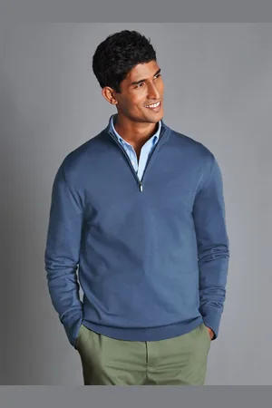 Charles Tyrwhitt Blue Pure Merino Quarter Zip Jumper L
