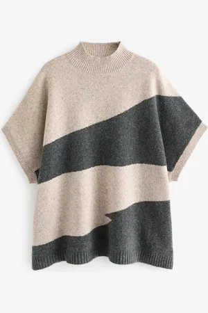 Next Oatmeal/Charcoal Grey Abstract Knit Poncho S
