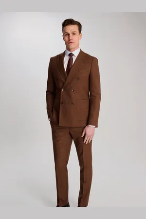 Harry Brown Brown Sandro Linen Look Double Breasted Suit Jacket 44 R