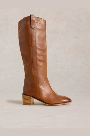 White Stuff Brown Izzy Leather Knee High Boots AU 7 (EU 37.5)