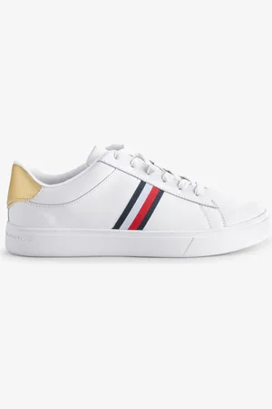 Tommy Hilfiger White 100% Linen High Vulcanised Low Core Chambray Trainers AU 10 (EU 44)