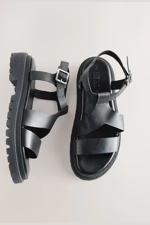 Next Black Leather Forever Comfort Chunky Cross Strap Sandals AU 7 (EU 38)