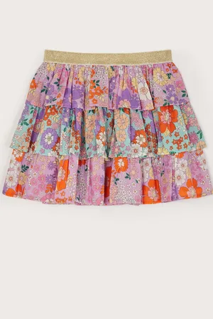 Monsoon Floral Print Tiered 100% Cotton Skirt 12