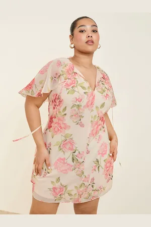 Lipsy London Curve Print Flutter Sleeve Mini Shift Dress AU 24