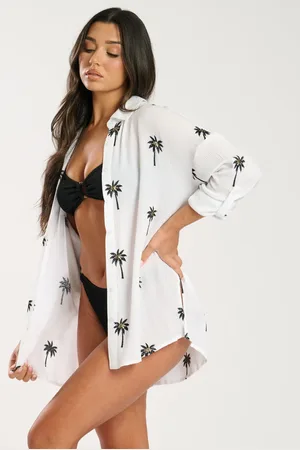 South Beach Palm Tree Embroidered Long Sleeve Shirt AU 16