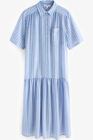 Next Short Sleeve Drop Waist 100% Cotton Maxi Shirt Dress AU 6