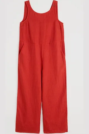 Seasalt Cornwall Orange Salt Air 100% Linen Jumpsuit AU 22