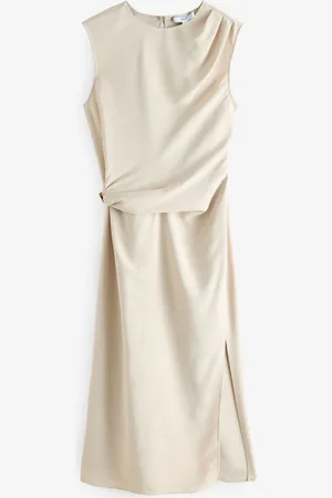 Next Ruched Drape Gold Hardware Midi Dress AU 14 Tall