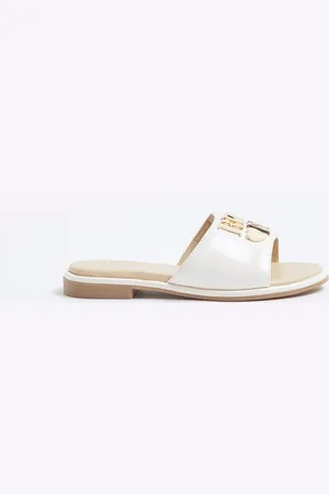 River Island Cream Girls Heart Trim Flat Sandals uk1eu33