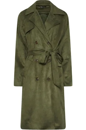 Long Tall Sally Khaki Green Faux Suede Midi Trench Coat AU 14 Tall