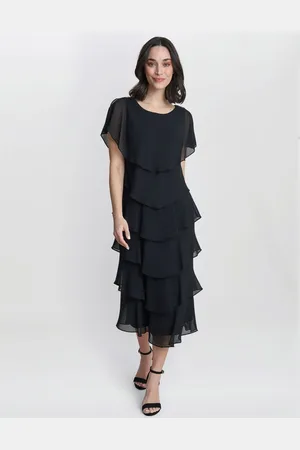 Gina Bacconi Tessa Midi Tiered Dress With Shoulder Trim AU 10