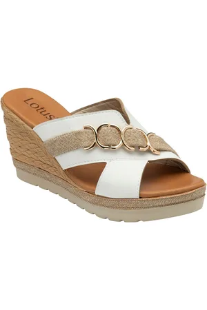 Lotus White High Wedge Mule Sandals AU 7 (EU 38)