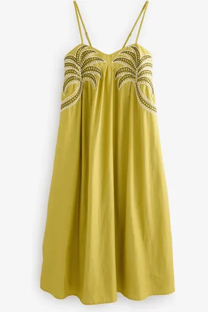 Next Embroidered Palm 100% Cotton Midi Dress AU 20