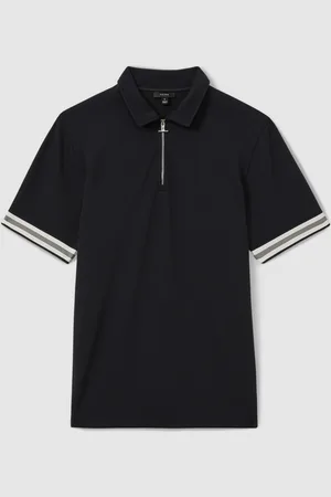 Reiss Bristol Textured Contrast Trim Half-Zip Polo Shirt M