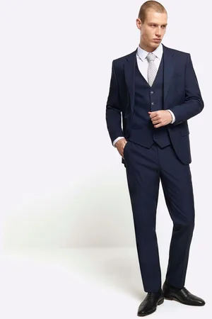River Island Blue Plain Slim Fit Suit Waistcoat 44