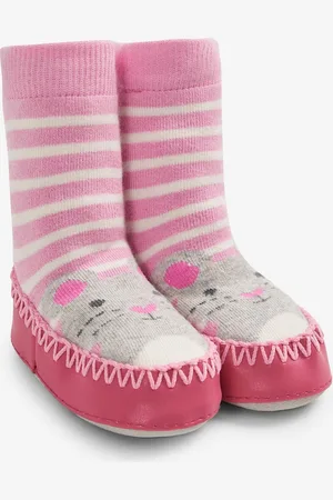 JoJo Maman Bébé Pink Mouse Moccasin Slipper Socks 6