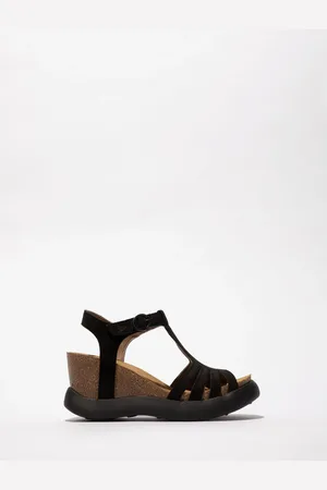 Fly London Gait Wedge Ankle Strap Black Sandals AU 9 (EU 40)