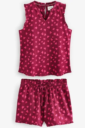 Next Berry Heart 100% Cotton Frill Vest Short Set Pyjamas XS Reg