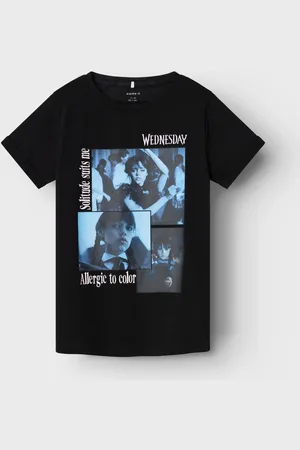 NAME IT Black Black Wednesday Addams logo T Shirt 11