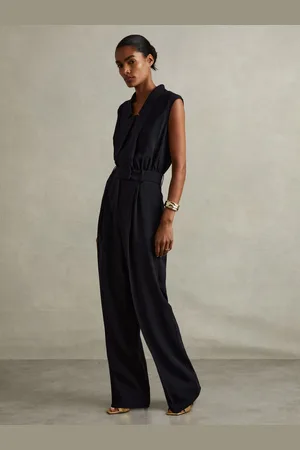 Reiss Navy Sara Tux Pleated Jumpsuit AU 4