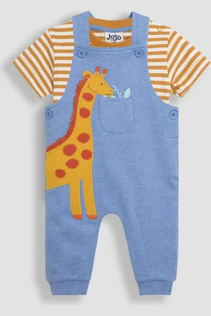 JoJo Maman Bébé Blue Giraffe 2-Piece Appliqué Dungarees & T-Shirt Set Upto 3 Months (50