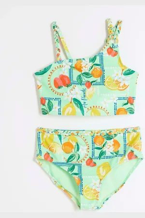 River Island Green Girls Asymmetric Lemon Bikini 9