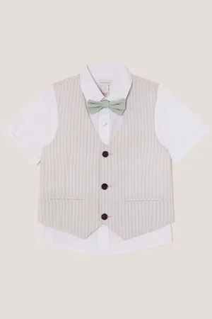 Monsoon 100% Cotton Shirt and Waistcoat Set 3 Piece with Bow 134140cm