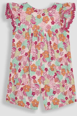 JoJo Maman Bébé Pink Jungle Floral Print Frill Sleeve Playsuit 6