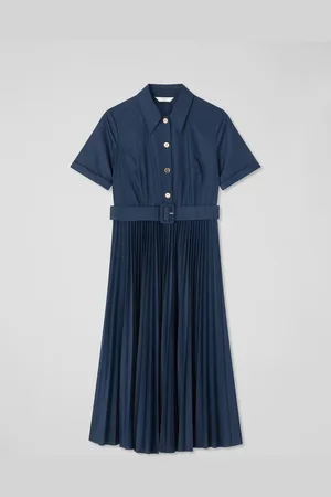 LK Bennett Cally Spring Pleated Cotton Shirt Dress AU 12