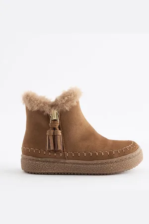 Next Tan Brown Faux Fur Lined Tassel Ankle Boots AU 11 (EU 29)