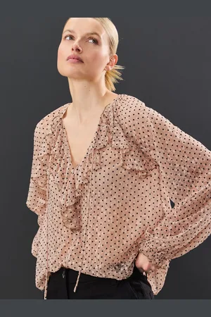 Next Blush Pink Flocked Spot Mesh Ruffle Blouse AU 10